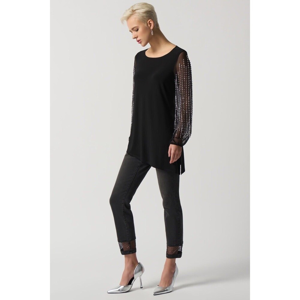 Joseph Ribkoff Women 22 Charcoal Grey Embellished FishNet Cuff Classic Slim Jean - Picture 5 of 15